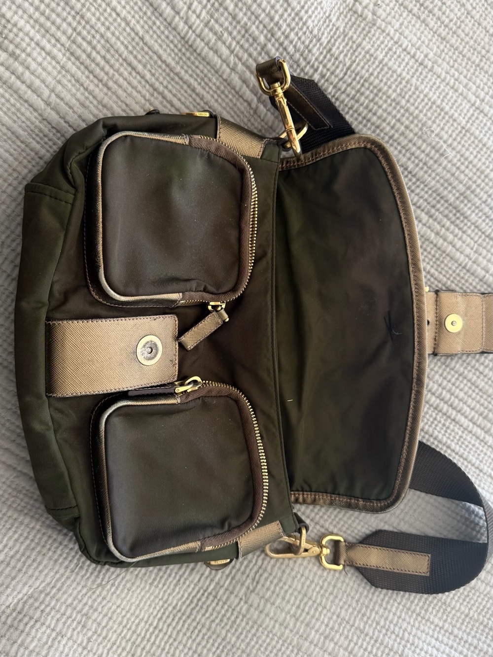 Prada Olive Green Nylon Crossbody with Gold Hardware - Picture 6 of 7